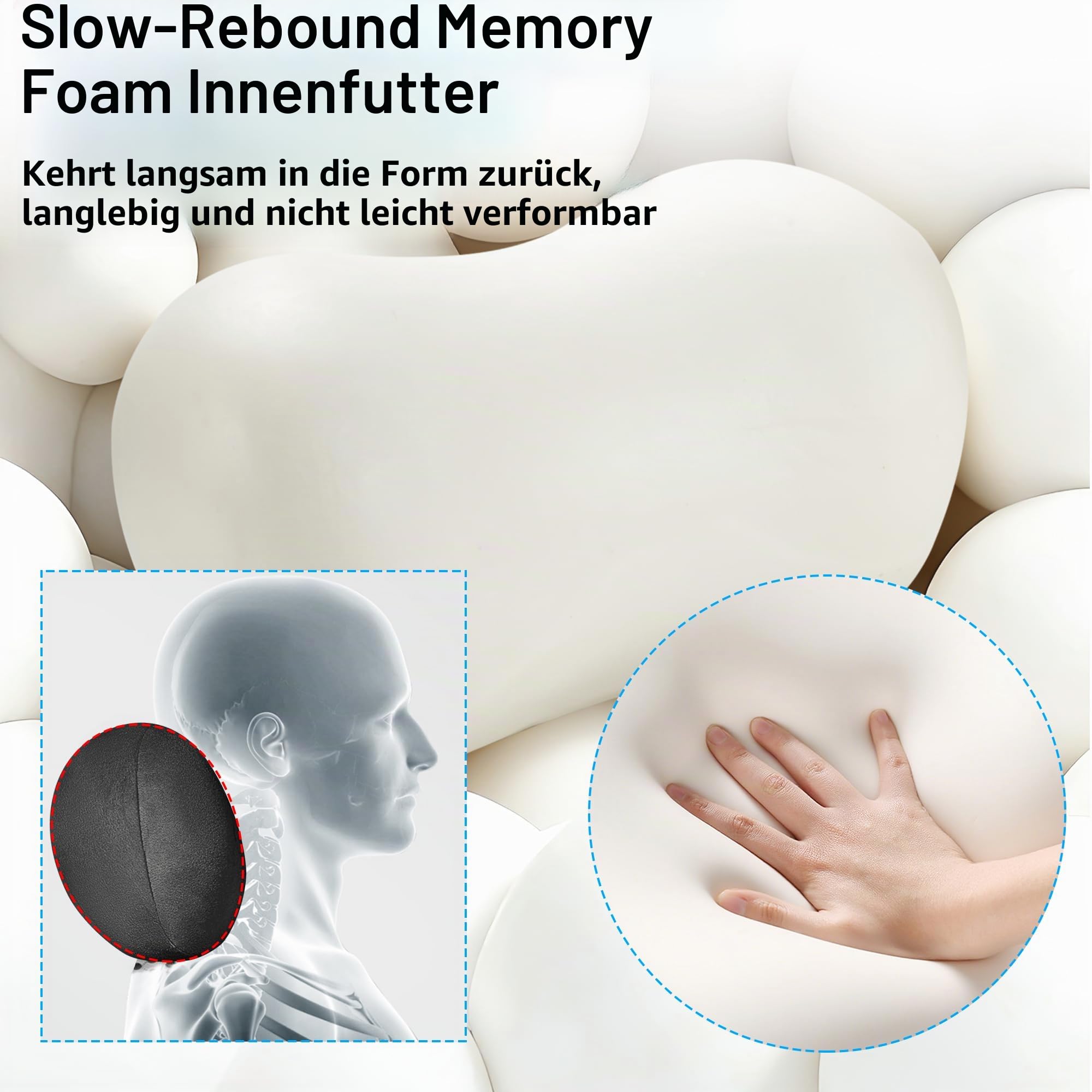 Auto Nackenkissen Kopfstütze, Ergonomische Nackenstütze mit Memory Foam, Autositz Kopfkissen für alle Fahrzeuge, Car Headrest Neck Pillow for Driving, Schwarz, 1 Stück