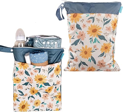 HappyFlute Impermeable reutilizable con dos bolsas húmedas y secas con cremallera para pañales de tela para bebés y niños, viajes, playa, piscina,
