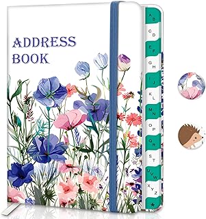 BLESWIN Address Book with Alphabetical Tabs, Hardcover Address Book for Record Contacts, Small Address Book to Store All Your Important Informations in One Place, 6.1x4.7" – Flower