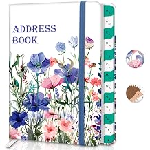 BLESWIN Address Book with Alphabetical Tabs, Hardcover Address Book for Record Contacts, Small Address Book to Store All Your Important Informations in One Place, 6.1x4.7" Flower