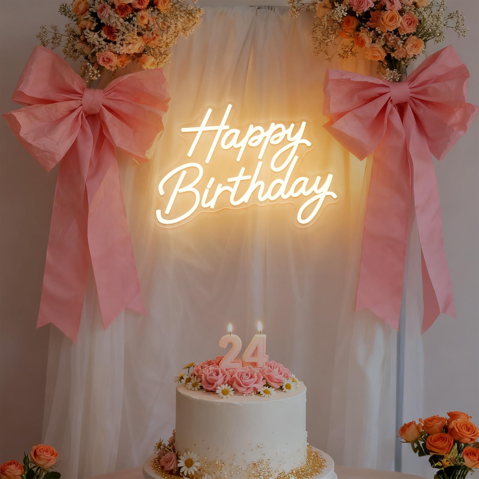 Neon "Happy Birthday" do dekoracji ścian, podświetlany znak LED "Happy Birthday" z 10 balonami, ściemniane znaki świetlne 'Happy Birthday' na wszystkie dekoracje urodzinowe tło, ciepła biel