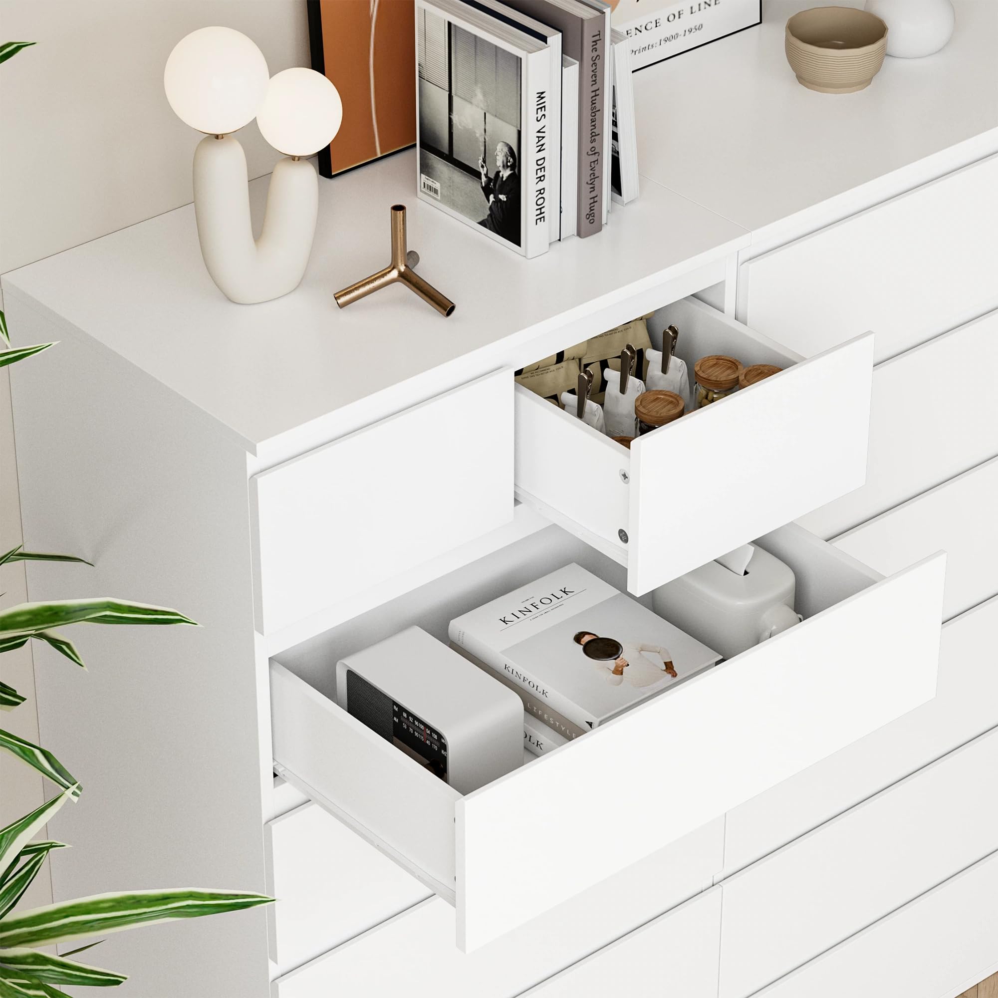 FOREHILL Kommode weiß mit 7 Schubladen 119cm hoch Schubladenschrank schmal