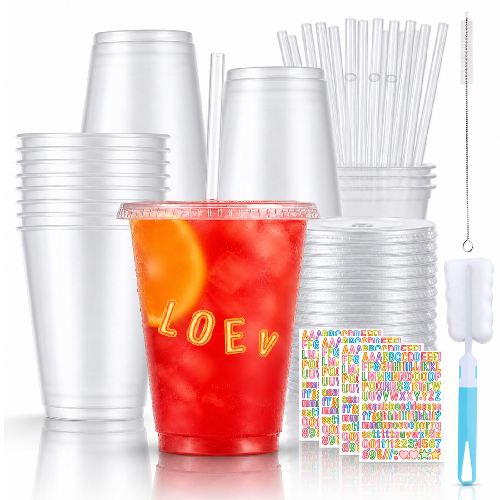 Mssushi 18 Pack Reusable Plastic Cups with Lids and Straws, Clear Cold Cups