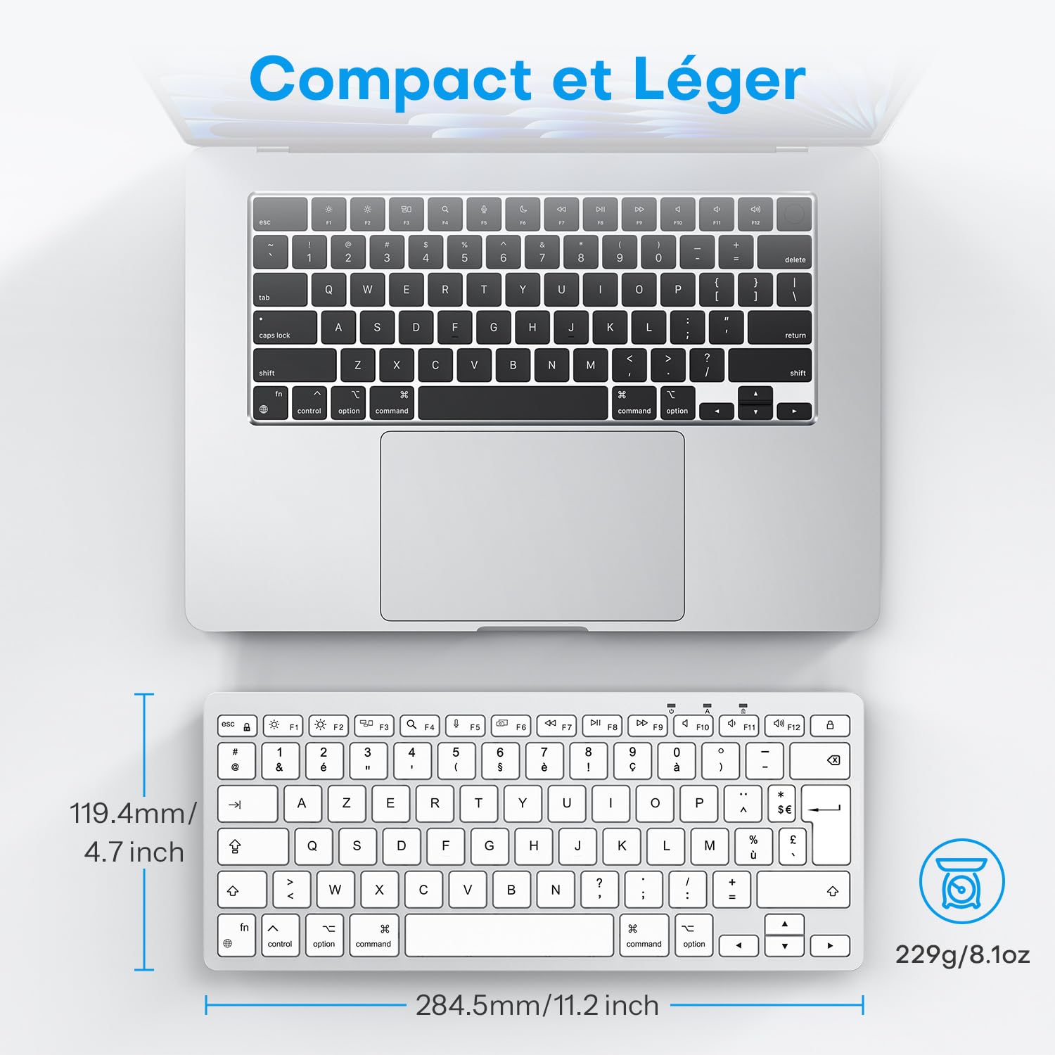 OMOTON Clavier Filaire pour Mac, Clavier Compact Portable à Double Interface USB et Type-C Compatible avec Apple Mac Pro/Mini, MacBook Pro/Air, iMac Pro, AZERTY Français, Argent