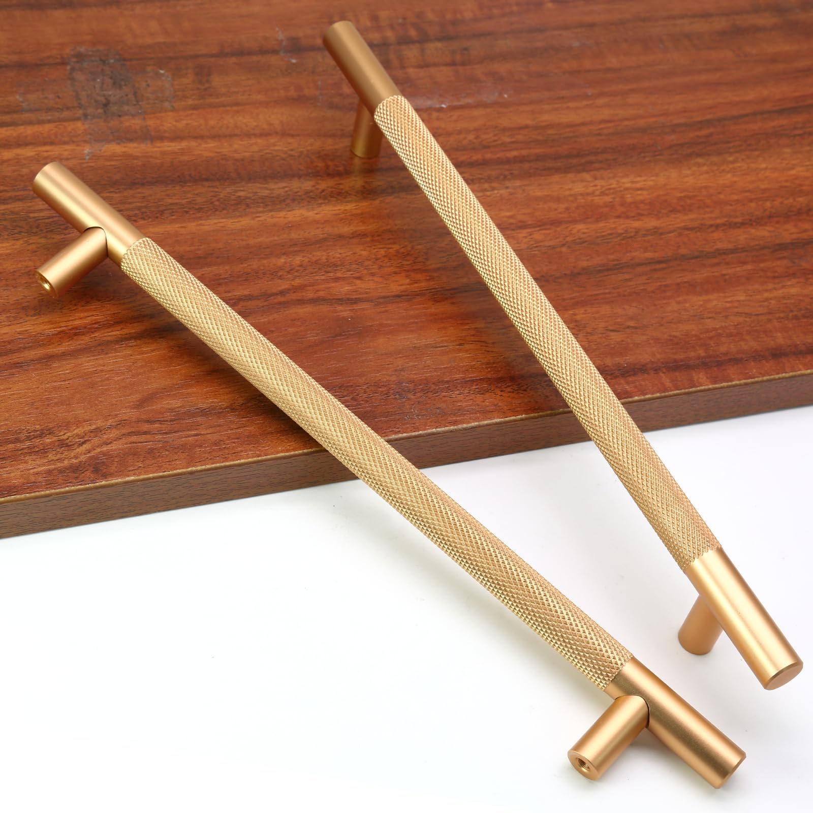 Cjueiom 6 Pack Gold Cupboard Handles, 192mm Hole Center T Bar - Image 3