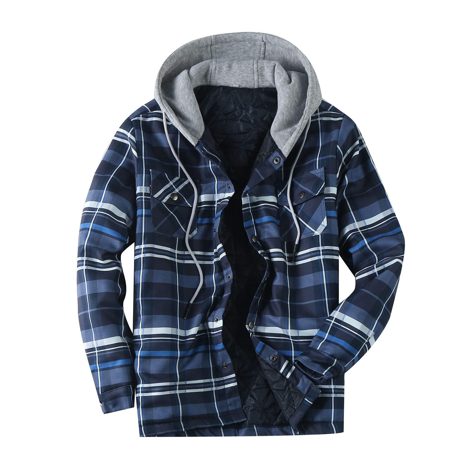 Men's Flannel Fleece Hoodies Plush Lined Plaid Shirt Jackets Quilted Paded Warm Jacket Winter Baggy Stylish Coat
