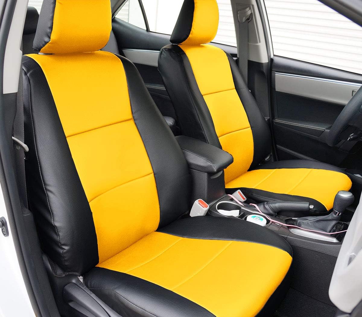 Iggee Artificial Leather Custom Made Original fit Front Seat Covers (Black/Yellow) Designed for 2014-2019 Toyota Corolla LE