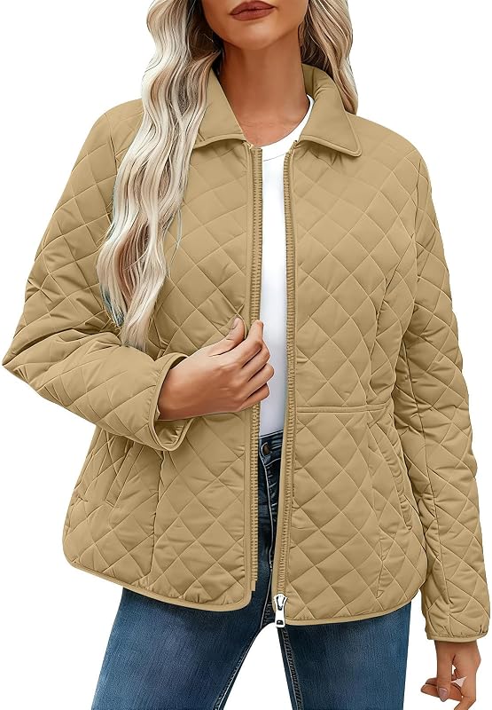 SMIDOW Chaquetas acolchadas de invierno para mujer - campera acolchada ligera con cremallera Abrigo cálido extragrande Ropa exterior de moda de otoño acogedora