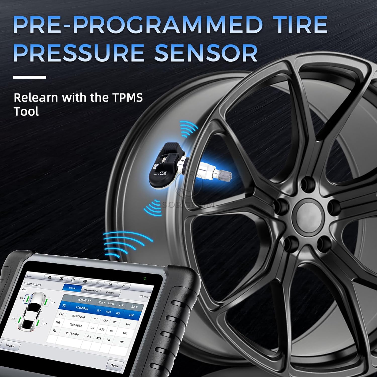 SORGHUM TPMS Sensors Tire Pressure Monitoring System Compatible with Hyundai Elantra 2017-2025 Sonata Venue 2020-2025 Kia Soul 2020-2025 Optima 2017-2021 Genesis G80 G90 Replace# 52933-D4100 Set of 4