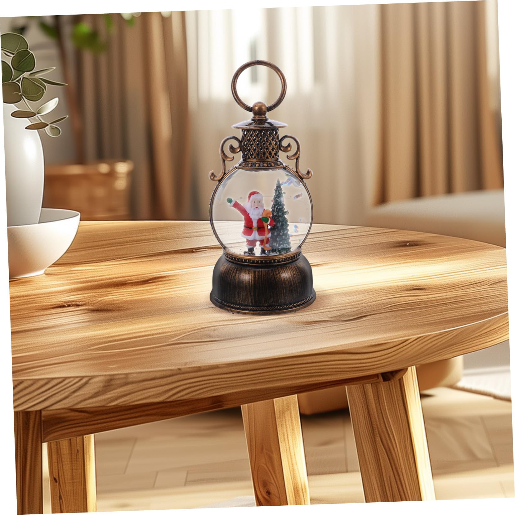 Alipis Globo di Neve Carillon Natalizio Lanterna Decorativa Illuminata Forma di Neve Ornamento Musicale per Feste Cavo USB senza Batterie