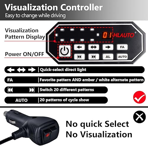 Miniatura 2 de HLauto Barra de luces estroboscópicas de emergencia de 16.8 pulgadas con controlador, luces intermitentes de advertencia de peligro de seguridad en
