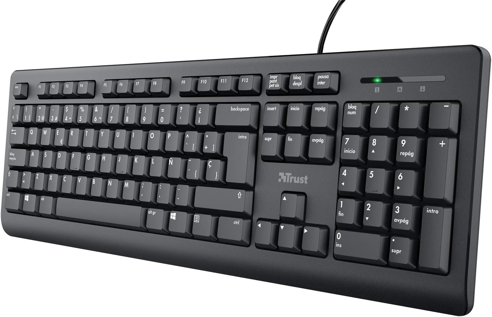 Taro Keyboard Layout QWERTY Spanish for Windows (Silent Buttons, Spill Resistant, 1.8 m Cable, USB Connection, PC/Laptop) Black