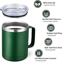 Vista 116 de MEWAY 12oz Coffee Mug With Handle 8 Pack Bulk,Stainless Steel Insulated Travel Tumblers With Sliding Lid,Double Wall Vacuum Camping Cup for Hot &