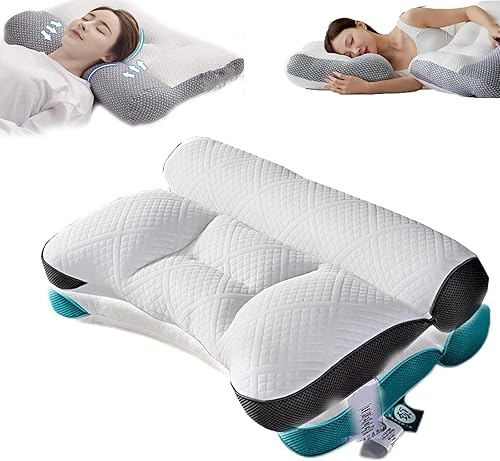Enthowother Almohada de plumón de ganso cómoda para mejorar el sueño, almohada ergonómica de apoyo para el cuello, ajustable y adecuada para todas