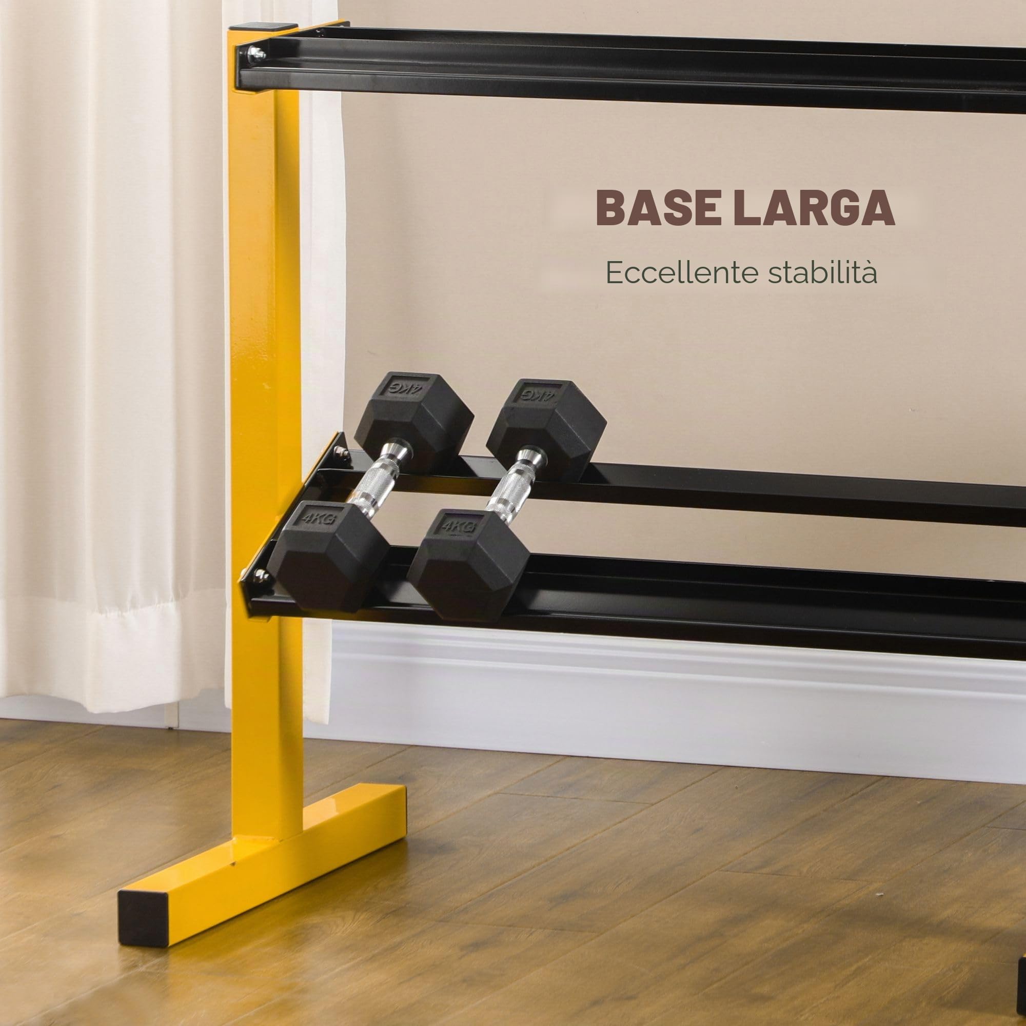 SPORTNOW Supporto per manubri a 2 livelli, supporto per bilanciere fino a 270 kg, supporto per sollevamento pesi, allenamento di forza, acciaio, giallo, nero, 92,5 x 50,5 x 80,5 cm