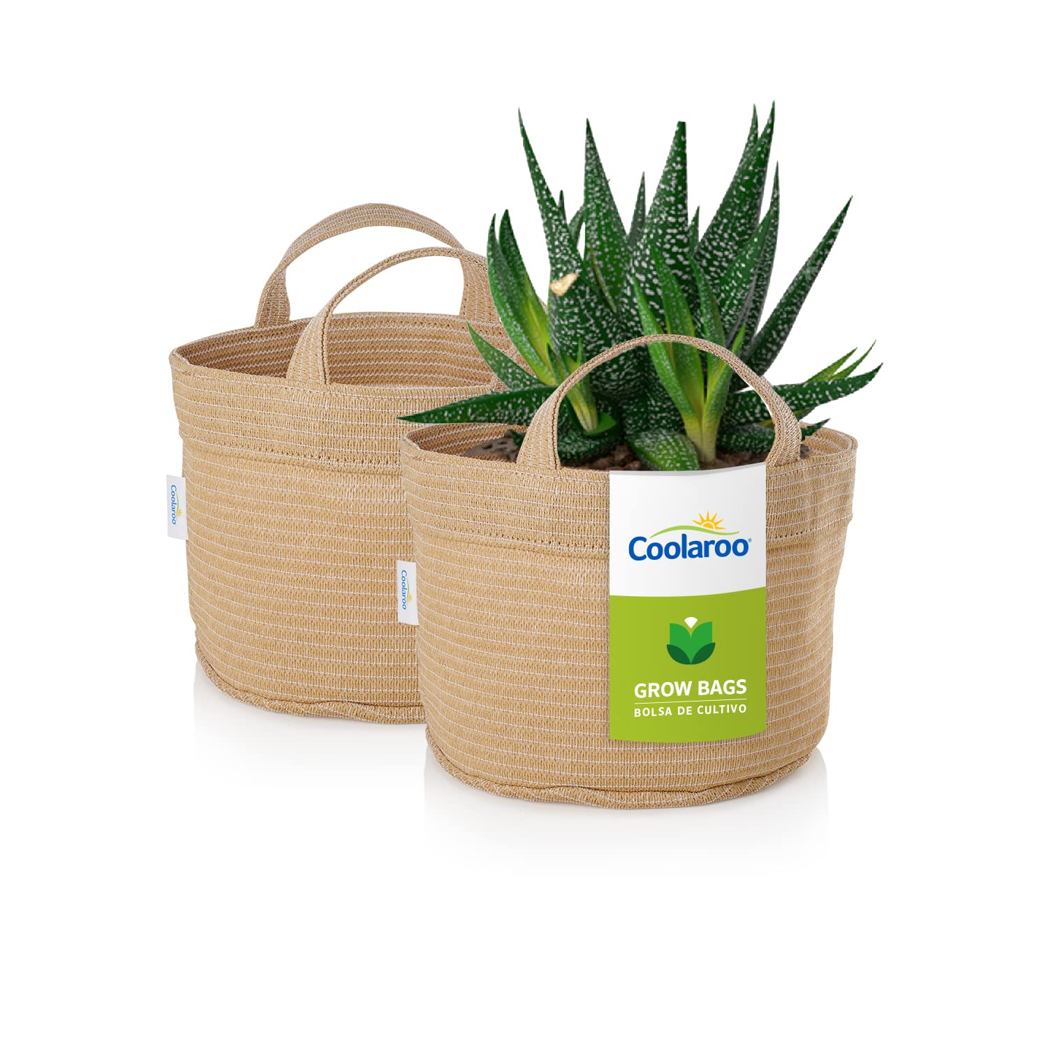 Coolaroo2-Pack 2 Gallon Heavy Duty Plant/Vegetable/Herb/Fruit Breathable Fabric Grow Planter Pot Bags with Handles, Desert Sand