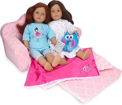 Miniatura 2 de Sophia's Sofá plegable 2 en 1 con estampado marroquí ligero que se convierte en una cama, se adapta a dos muñecas de 18 pulgadas, rosa claro