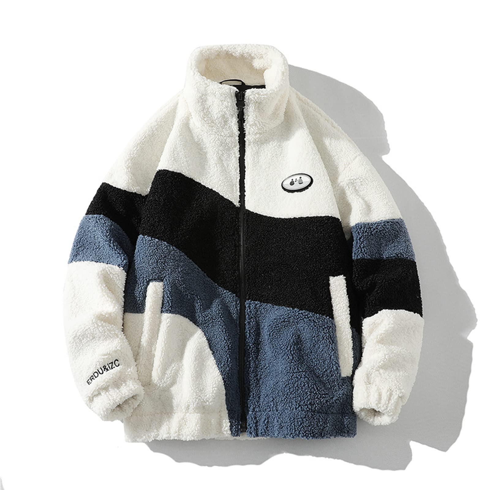 HB1 Vintage Polar Fleece Jacke Übergroße Winddichte Jacke Winter Warmer Mantel Lässiger Stehkragen Herren Oberbekleidung