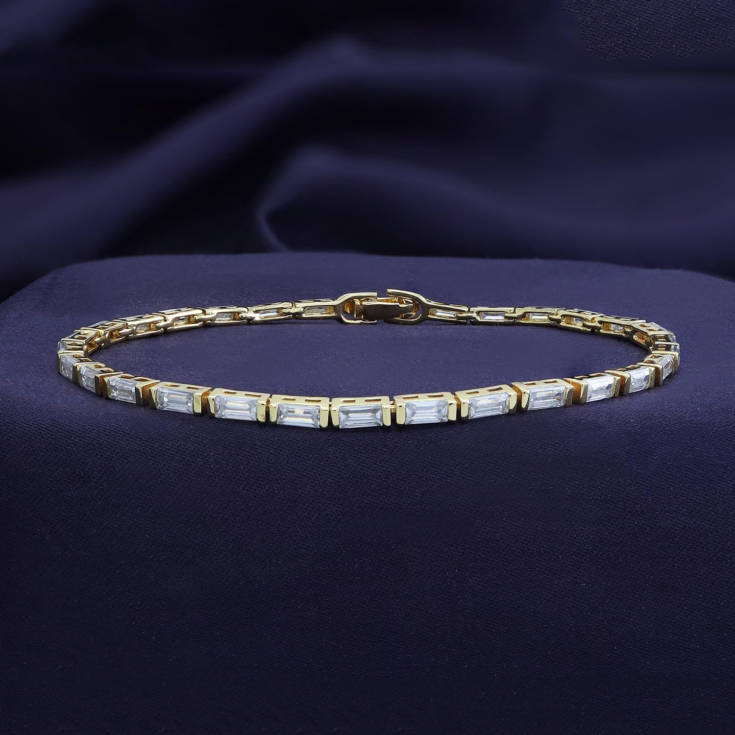 2mm Tennis Bracelet for Women Classic Baguette cut Lab Created Moissanite Stacking Dainty Bracelets in 18K Gold Plated Jewelry Gift for Her - Image 4