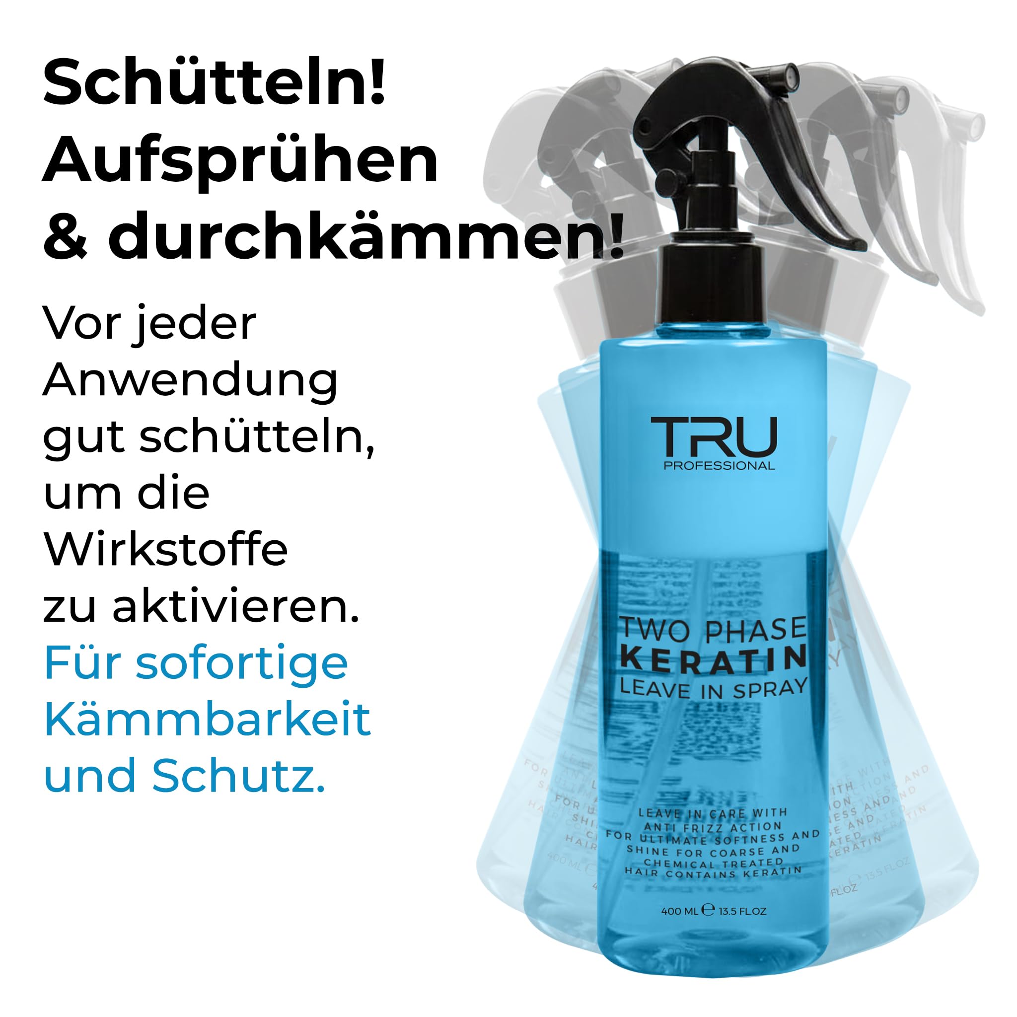TRU Two-Phase Keratin Leave-In Spray (2er Pack) 2x 400 ml, Anti-Frizz 2-Phasen Haarpflege mit UV-Schutz