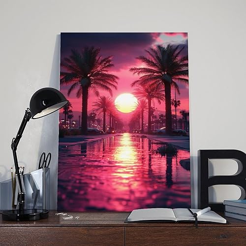 Miniatura 8 de Retrofuturism - Arte de pared de onda de vapor-impresión de neón de los años 80 de paisaje urbano cibernético - Póster retro Synthwave para