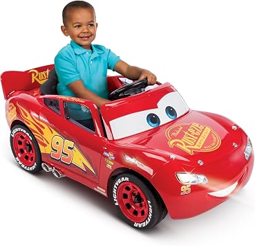 Huffy Cars Lightning McQueen 6V Ride-On Toy Car with Headlights & Engine Sounds, Foot Pedal Drive, Up to 2.5 MPH, Ages 37