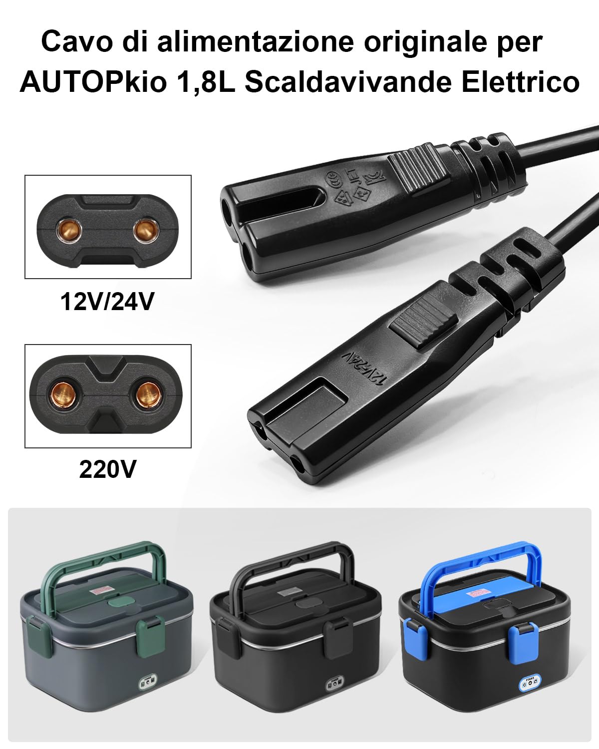 AUTOPkio 12V/24V 220V Cavo Alimentazione per Scaldavivande Elettrico, Adattatore Accendisigari per Auto Camion e Cavo per Domestico Ufficio, Compatibile con B0CGJ9VZ3V, B0DBLF6FM3, B0FLJ3GJHW