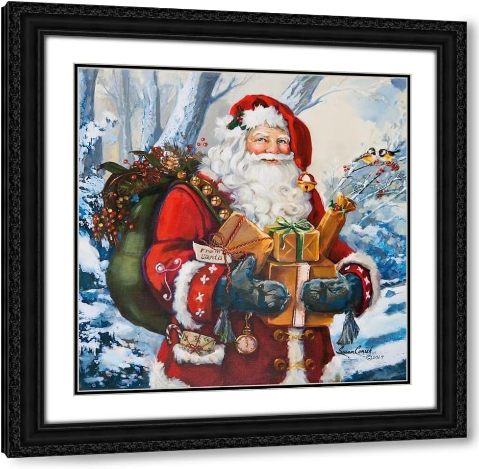 ArtDirect Woodland Home Santa 20x20 Gold Ornate Wood Framed Canvas Giclee Art by Comish, Susan