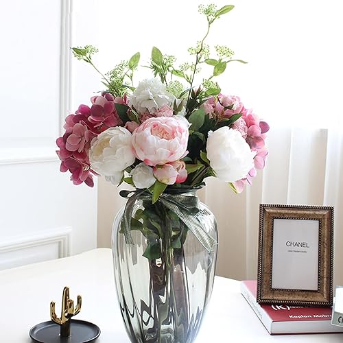 Miniatura 6 de FagusHome 25 cabezas de flores artificiales de peonía de seda de 4 pulgadas con tallos de peonía artificiales a granel para decoración del hogar de