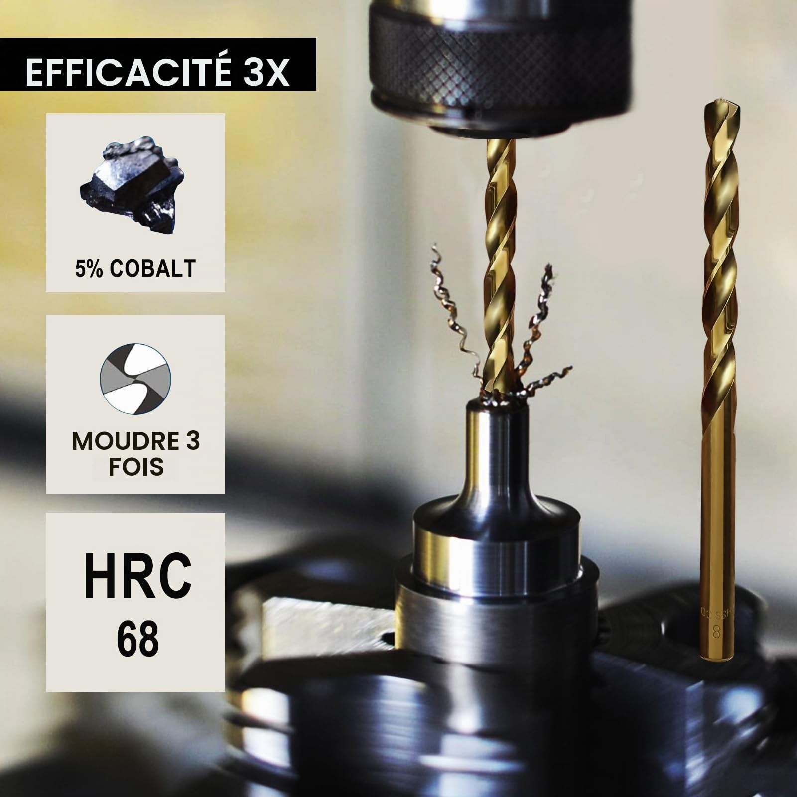 Ensemble de forets au cobalt, 25 pièces (1,0 à 13,0 mm) HSS-G M35 Cobalt 5% DIN338 pour métaux, pour acier inoxydable, métaux durs, fonte avec boîtier de rangement
