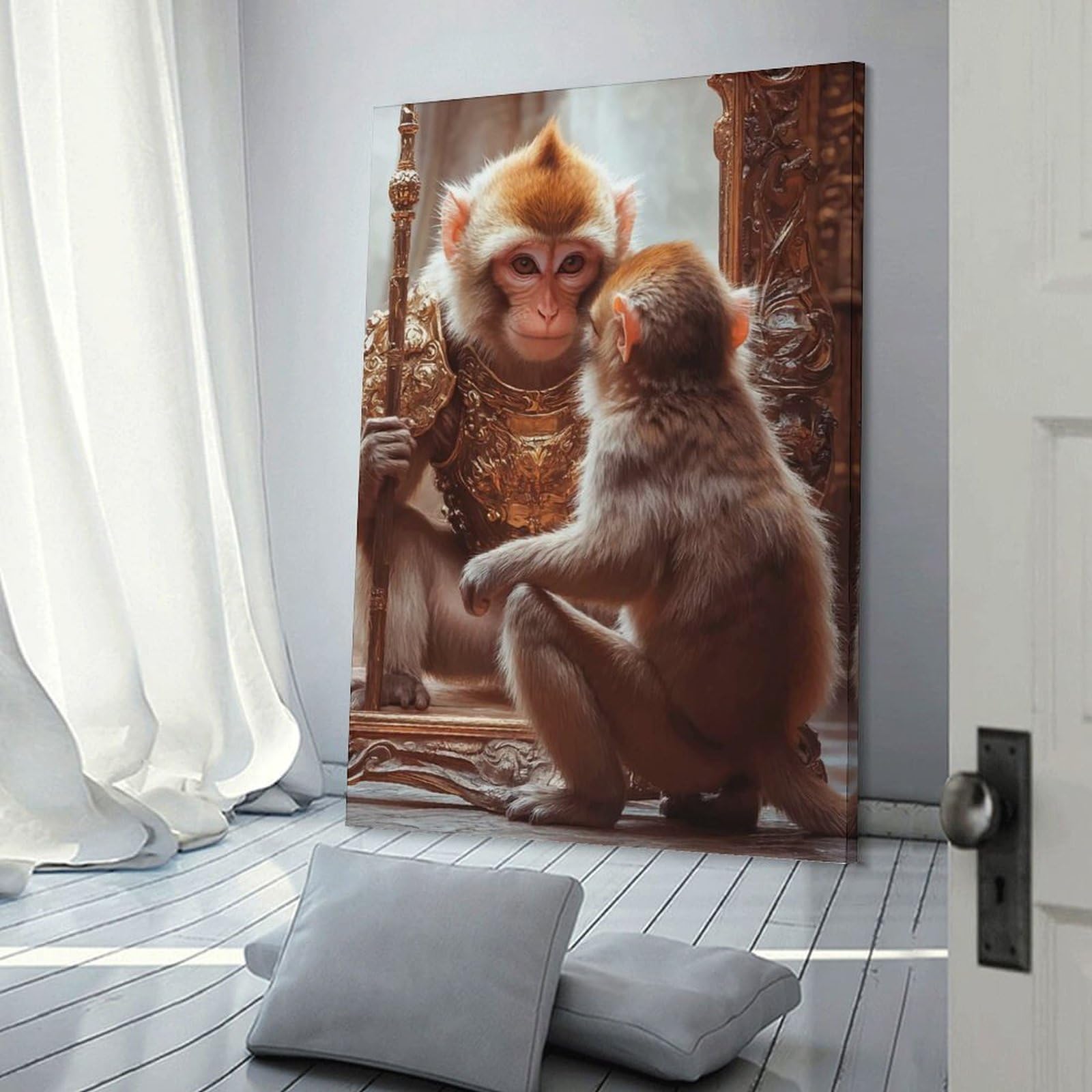 Junmoney Frame-Style-2 Monkey In Golden Armor Canvas Wall Art, 20X30inch(50X75cm), For Living Room, Bedroom Or Home Office, A Wall Art Gift For Fresh Interiors