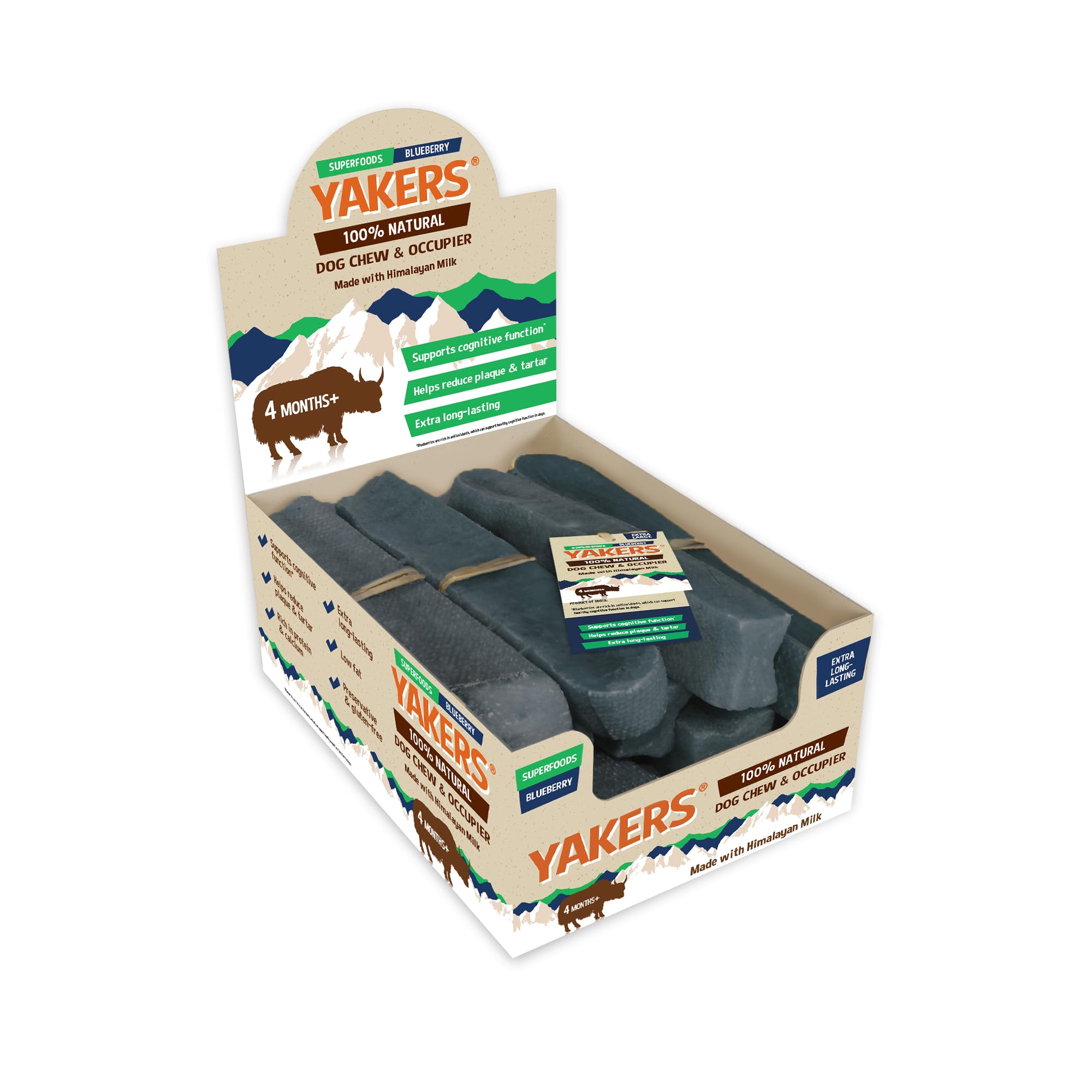 YAKERS Natural Chews for Dogs, Blueberry, Medium (Pack of 20) - Natural Dog Treats & Occupier Chews - Dry Himalayan Chew Bar, Durable and Healthy