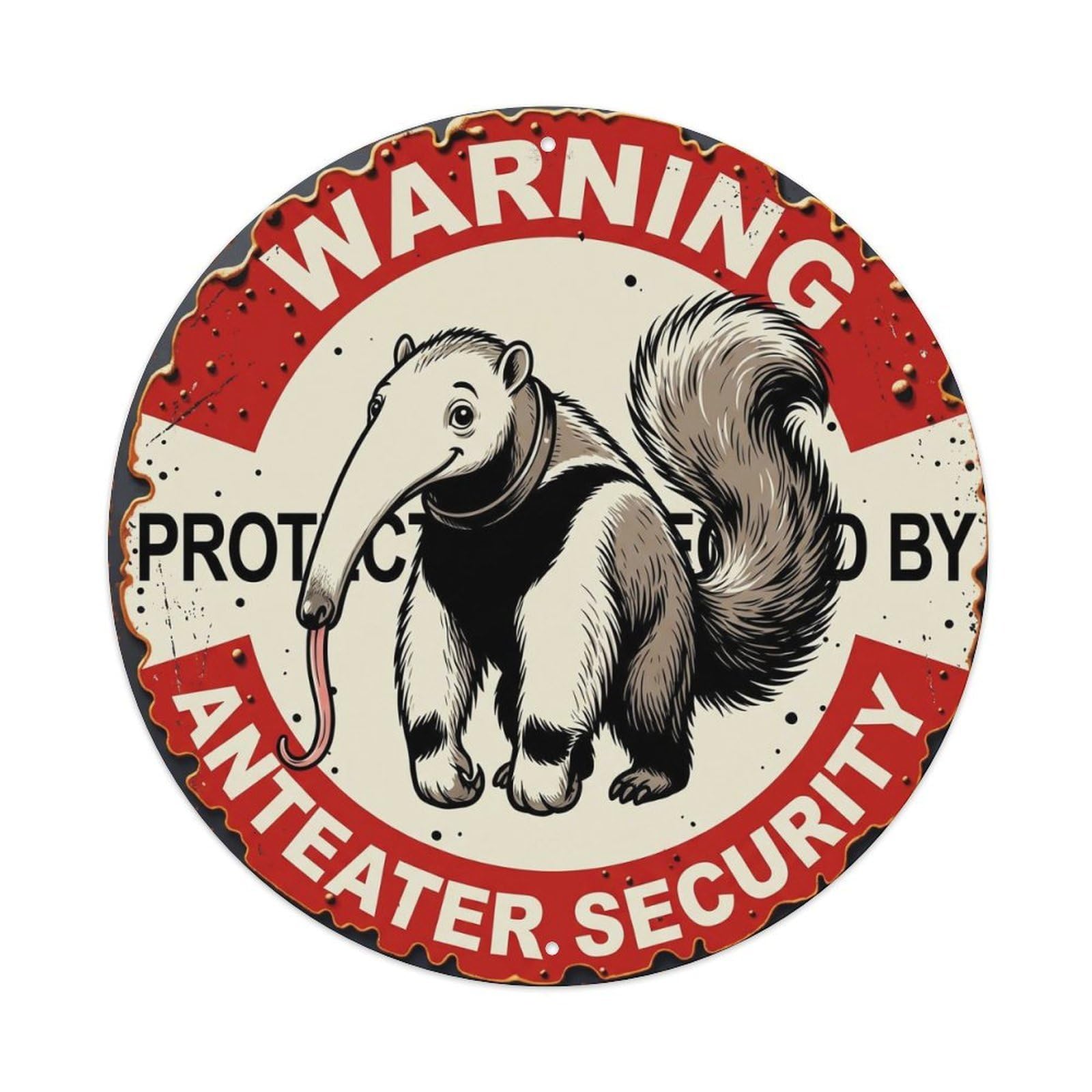 Metal Tin Sign Warning Protected By Anteater Security Vintage