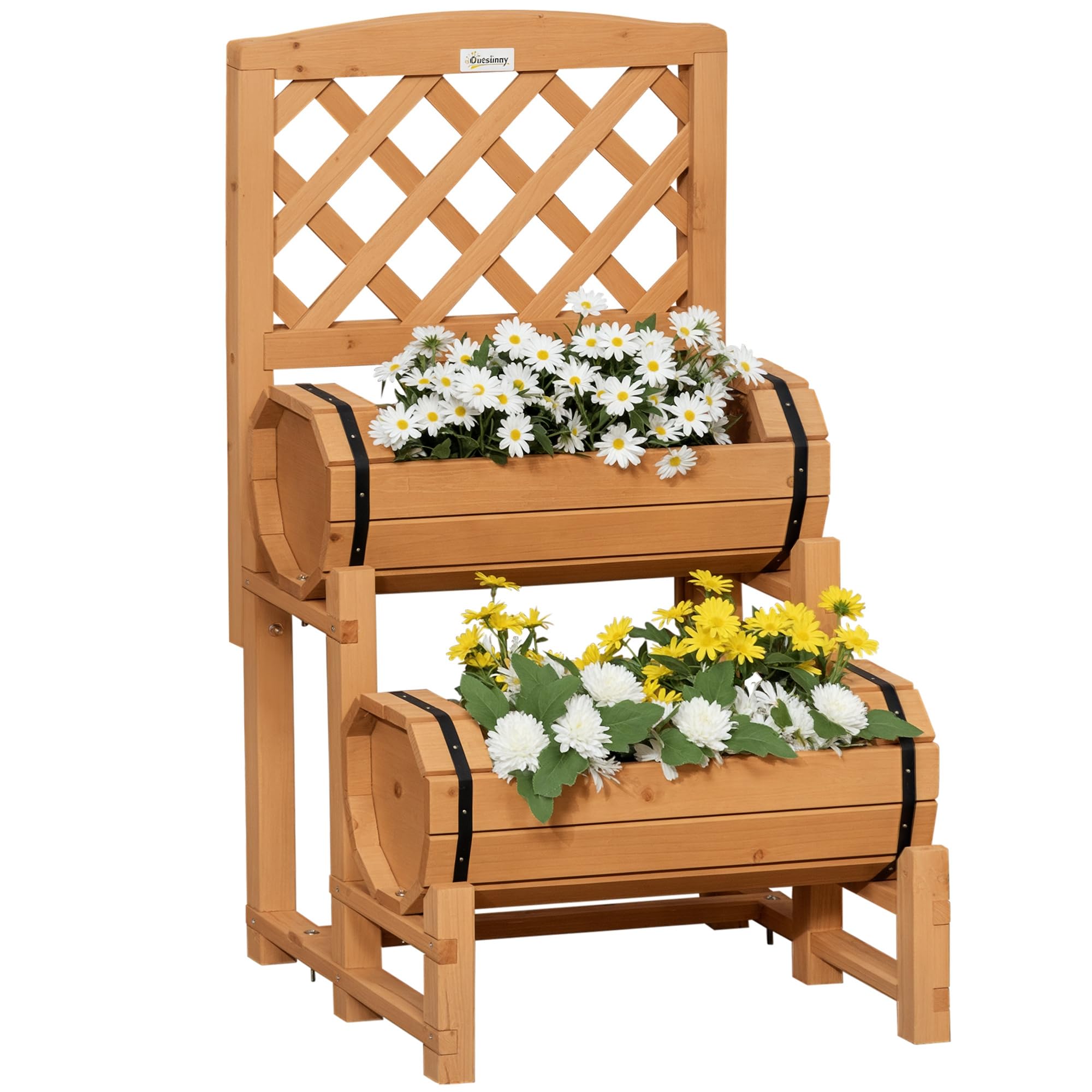Verhoogd bed HWC-P68, planten/bloemenbak trellis steun plank ophangboxen hout FSC® 135x70x30cm ~ naturel