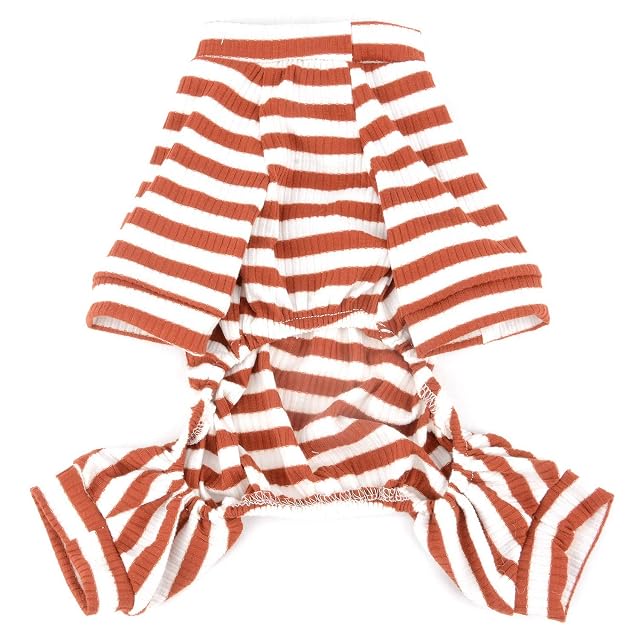 Foto 4 de 8 de Zunea Pijama para perro pequeño de algodón suave para cachorro, pijama a rayas, mono para dormir