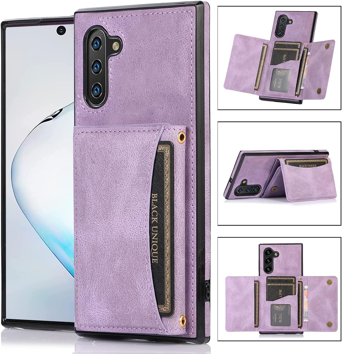 NKECXKJ Design for Samsung Galaxy Note 10 Wallet Case with Tempered Glass Screen Protector PU Leather Credit Card Holder Slot Phone Cases Kickstand Shockproof Protective Cover for Women 6.3" Purple - Image 6