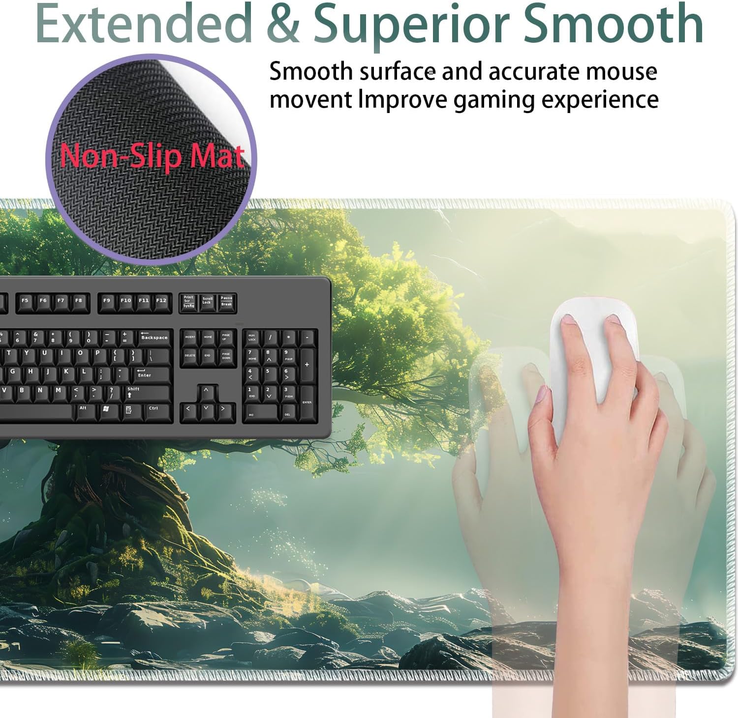 Large Gaming Mouse Pad + Keyboard Wrist Rest + Wrist Support + Coaster Set, Memory Foam Ergonomic for Easy Typing, XXL Extended Gaming Mouse Pad Table Pad - Tree of Life