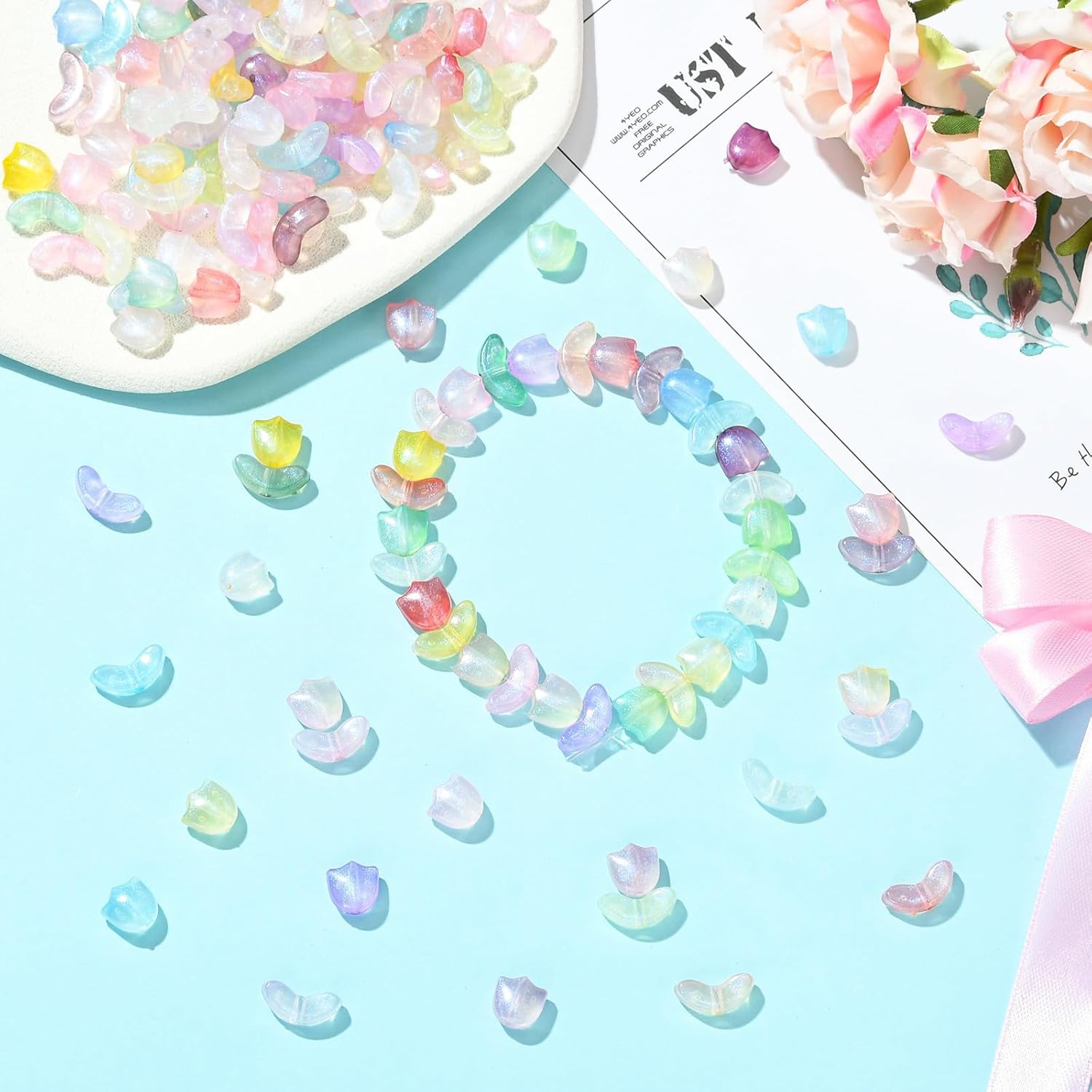 KitBeads 200Pcs 2 Styles Resin Flower Beads Luminous Glitter Bell Tulip Floral Beads for Jewelry Making Necklace Bracelet DIY Craft Supplies - Image 6