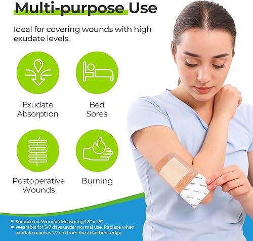 Miniatura 8 de AUVON Apósito de espuma de silicona con borde adhesivo grande, 3 x 3 pulgadas, 10 paquetes de vendajes para heridas con alta absorbencia, apósitos