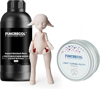 3D Printer Resin Bundle, Wear-Resistant Low Shrinkage 3D Printing Resin for BJD Dolls&Articulated Figures 1000g Normal White and Light Curing Putty for Model Kit Repairs & Detailing 50g