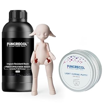 3D Printer Resin Bundle, Wear-Resistant Low Shrinkage 3D Printing Resin for BJD Dolls&Articulated Figures 1000g Normal White and Light Curing Putty for Model Kit Repairs & Detailing 50g