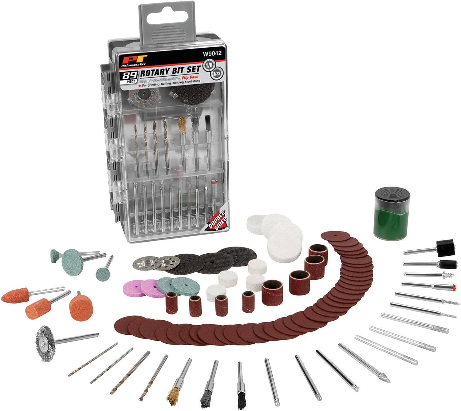 Performance Tool W9042 89pc Rotary Bit Set for Precision Drilling and Polishing in Metalworking and Woodworking Applications