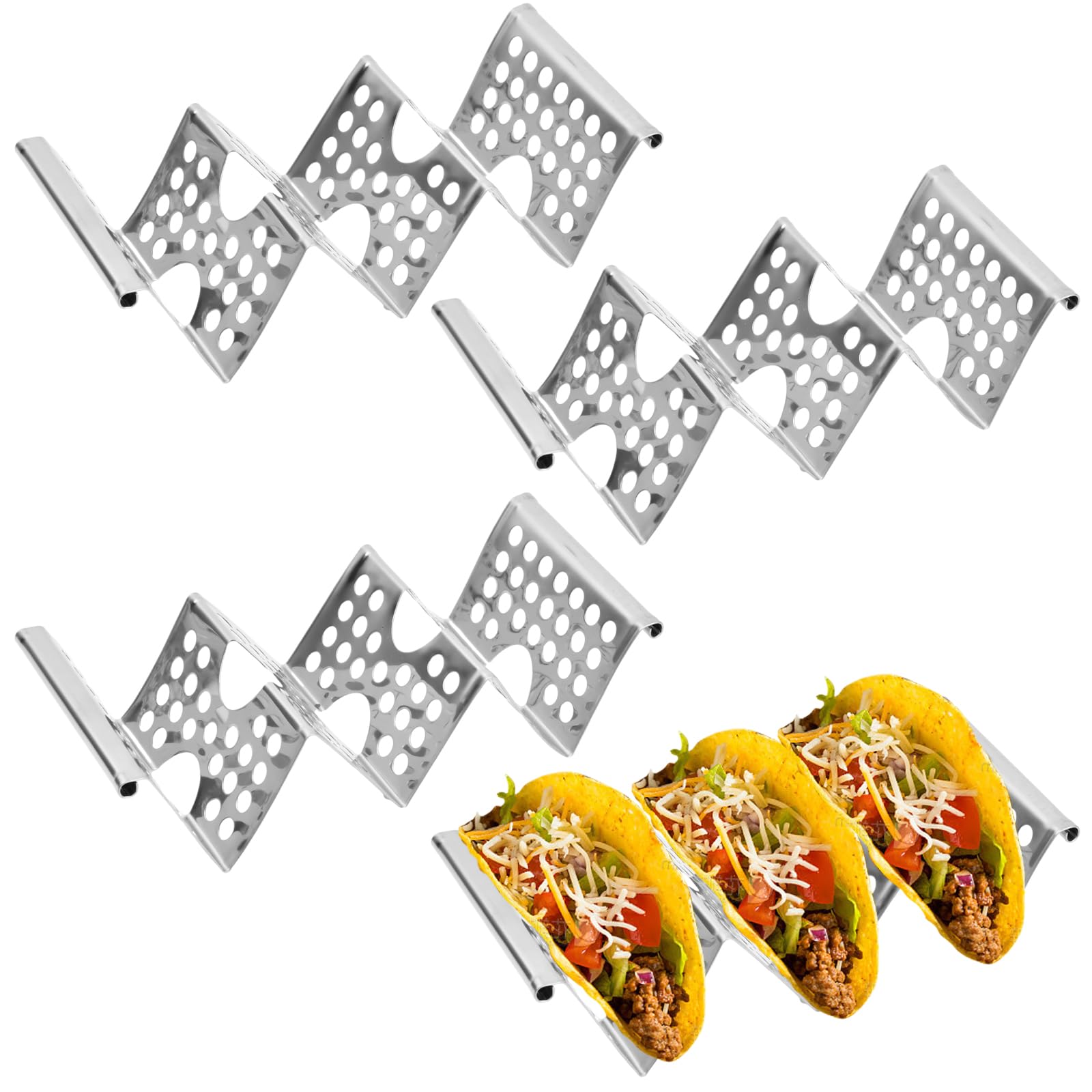 Soporte para Tacos Mexicanos, 4 Soporte para Tortillas de Acero Inoxidable con Asas, Soporte Tacos Bandeja para Tacos Mexicanos Bandeja para Tacos sin BPA para Lavavajillas y Parrilla