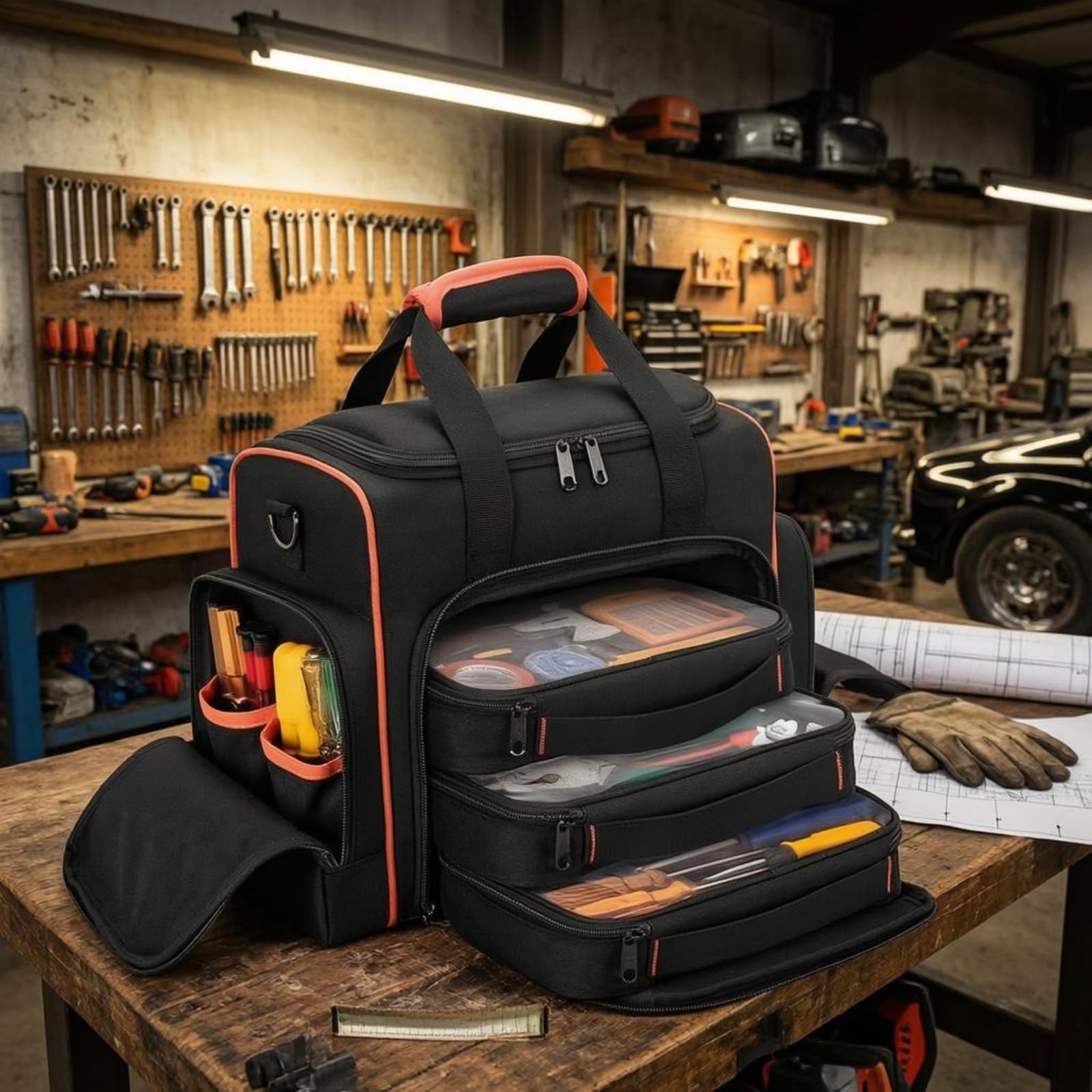 Borsa Attrezzi Elettricista Borsa Porta Attrezzi Organizer Valigetta Zainetto in Tessuto Oxford con Tracolla E Manico Imbottito Tasche Organizzate