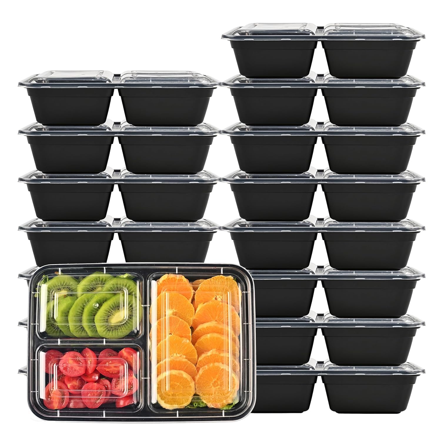 LOKATSE HOME 12 Pack 3 Compartment Meal Prep Food Storage Containers with Lids Reusable Take Out Box, BPA Free, Stackable, Microwave/Dishwasher/