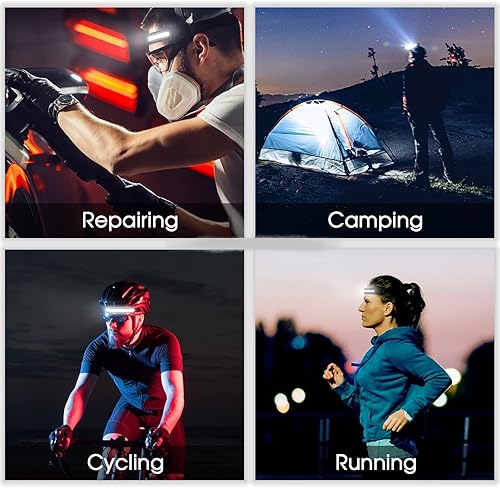 Miniatura 3 de Linterna frontal LED recargable, linterna, faro de casco duro, 5 modos, sensor de movimiento, impermeable, 350 lúmenes, 230 luces de haz ancho, para