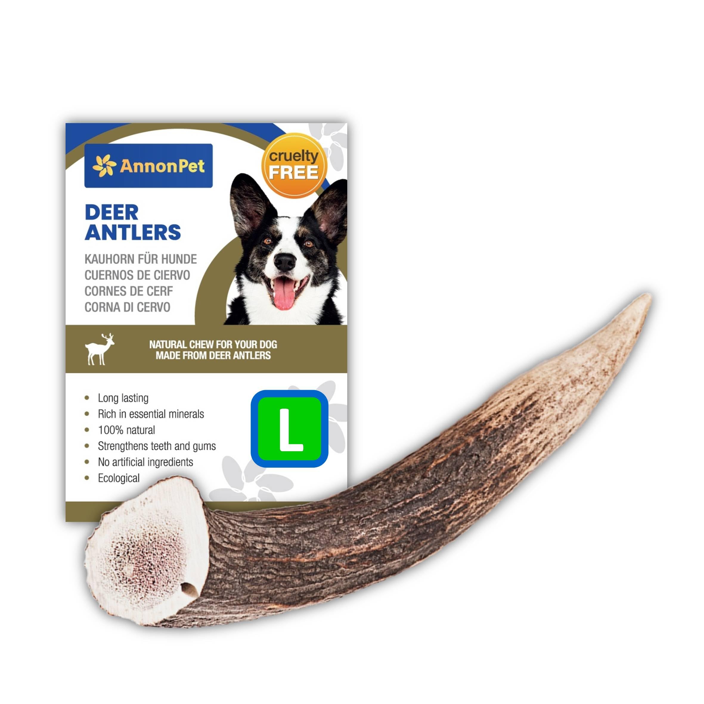 Corno di Cervo per Cani Ricco di Calcio e Fosforo Large Igiene Orale Salute Dentale Riduce Tartaro Ansia