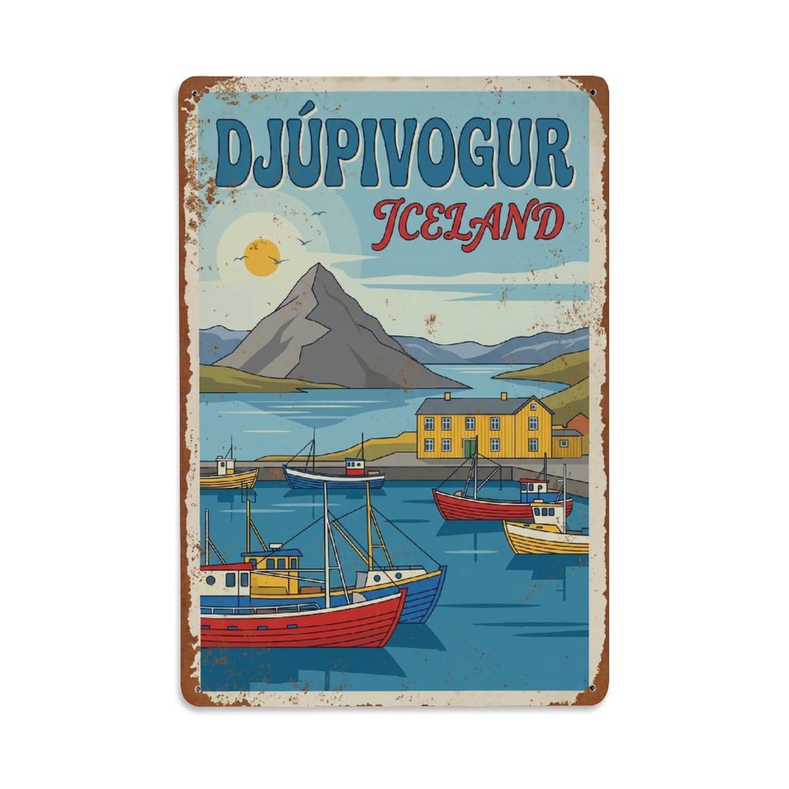 Gead 8X12inch Style Vintage Travel Djupivogur Iceland Harbor Metal Tin Sign