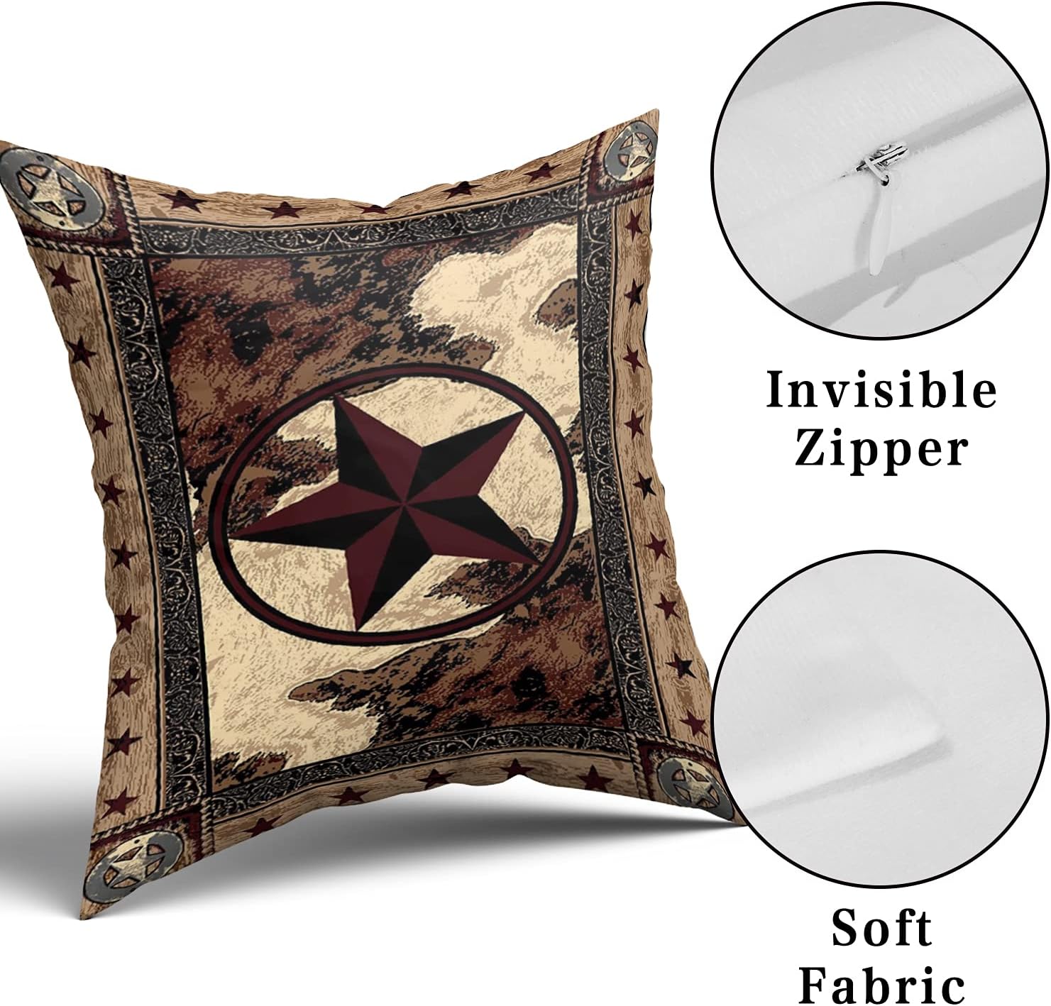 Giwawa Western Texas Star Pillow Cover - Rustic Farmhouse Decorative Throw Pillow Covers Vintage Western Style Retro Cushion Cover for Sofa Car Bench Living Room Home Decor 18 x 18 Inch Set of 2 - Image 5