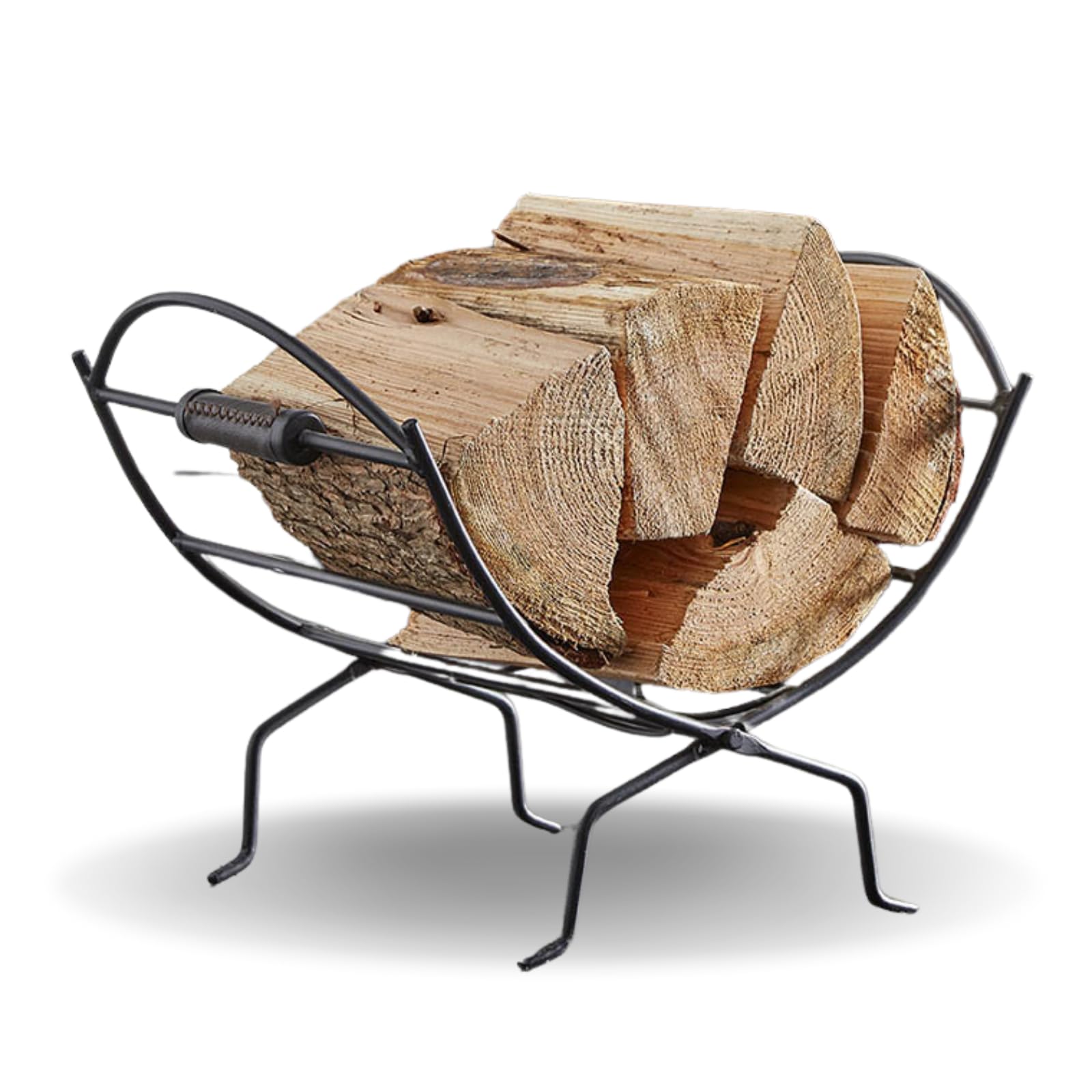 Caprican Black Folding Log Rack With Handles – Portable Firewood Holder For Fireplace & Stove, Durable Folding Log Storage Basket (Log03)
